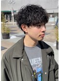 20代30代韓流☆ツイストパーマショートマッシュアッシュブラック