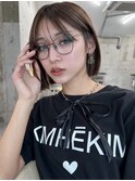韓国ボブハッシュカットレイヤーカットグレージュブリーチ無し