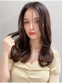 デジタルパーマ前髪パーマ韓国くびれミディアムチェリーブラウン