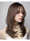 黒髪/グレーベージュ/レイヤーロング/前髪パーマ[新宿駅]