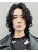 メンズウルフ波巻きツイストスパイラルMIXツーブロックパーマ