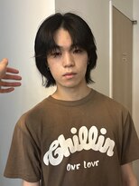 =メンズボブ/ダークアッシュ/ニュアンスパーマ／メンズウルフ