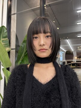 サンド 大阪梅田(sand) @eri_sand_ ボブルフ/黒髪/ネビージュ/小顔/ワンレン/大阪梅田