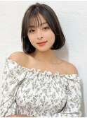 シースルーバング　暗髪内巻き