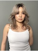 海外風大人レイヤーダブルカラーケアブリーチハッシュカット