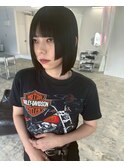 着物ヘア/ダークアッシュ/ミディアムレイヤーカット/宜野湾