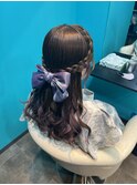 編み込みハーフアップ