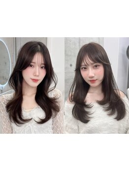 ［表参道30秒]コスパ&タイパよく垢抜け！透明感カラー＆小顔レイヤーカットで大人可愛い韓国ヘアに◇