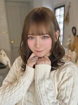 カシュカシュ 表参道(cache cache) アイドル前髪顔周りぱっつん前髪ヘーゼルベージュカラー