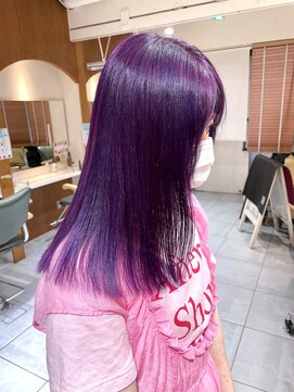 ネオリーブカフ 鶴ヶ峰店(Neolive caff) バイオレット　ブリーチ　セミロング　ダブルカラー