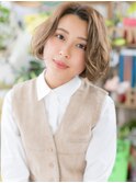 バレイヤージュくせ毛風ゆるふわカールボブc5川口20代30代40代