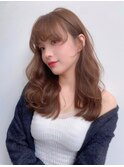 韓国風顔周りレイヤーカットサイドバングロング艶感