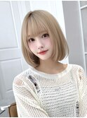 小顔カット/顔まわり/大人可愛いミディアム/ボブ/ハイトーン