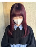 バーガンディ ワインレッド ミディアムレイヤー　暖色 姫カット