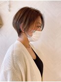 ショート×ハイライト白髪ぼかし×シルキーベージュ[心斎橋]