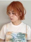 切りっぱなしボブ / 外ハネ / ペールオレンジ / シアーカラー