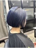 ネイビーボブ　丸みボブ　ショートボブ