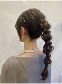 編みおろしポニー/ルーズアップヘア/結婚式/ヘアセット