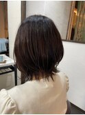 大人可愛いココアベージュグレージュカラーボブウルフ黒髪