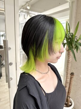 シーン(seen) ○ネオウルフカット×ライムデザインカラー○ 前髪