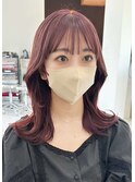 セクシーミディピンクベージュくびれヘアチェリーレッド