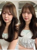 韓国へア/レイヤーロング/赤み消しカラー/オリーブブラウン
