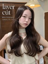 リアン 上尾店(Rien)&nbsp;前髪なし韓国風ロングレイヤー×艶チョコブラウン/上尾