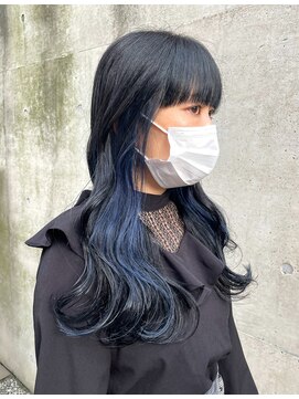 アクアオモテサンドウ(ACQUA omotesando) ＊ワイドフルバング！インナーカラーブルー×暗髪ブルーブラック