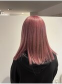 ブリーチ2回以上　ピンク　ワンレングス 