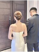 パール　ウェディングドレス　シニヨン
