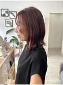 ブリーチなしボルドーレッドブラウン赤髪ボブ