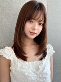 大人ガーリー髪質改善ミディアムレイヤーカット前髪シースルー