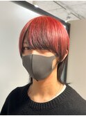 インナーカラー/落ちる赤/メンズウルフカット