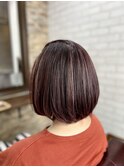 ショートボブ/ニュアンスカラー/センターパート/ブルージュ