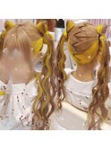 立体髪の毛リボンツインテール