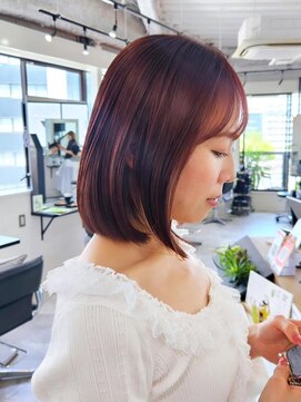 エイス 梅田 中津(Ace) きりっぱなしボブ　ローズピンクカラー