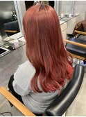 ラフロング【ワインレッド×レッドインナー】池袋/髪質改善