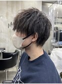 アッシュブラックツーブロックウルフマッシュパーマハイライ