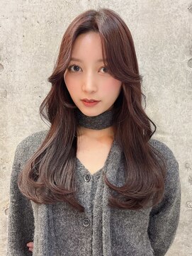 ユアーズ ヘア 恵比寿本店(youres hair) 小顔薄めバングピンクブラウンレイヤーエアリーロン グ前髪美髪