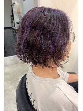 ドクターズサロン レラパール 無造作ボブ/パープル/インナーカラー/ハイライト/ふんわりパーマ