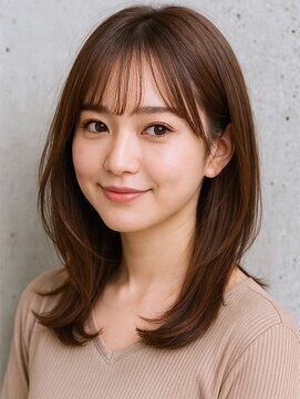 ファイン 滝川店(Fine) 鎖骨ミディ×前髪ありレイヤー|透明感カラーで柔らか印象に