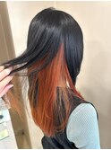 インナーカラー　イヤリングカラー　オレンジ　
