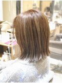 【明るい白髪染め】白髪ぼかしハイライトカラー☆外ハネボブ