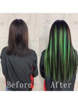 エクステ専門店あるじゃんすー 宇都宮店 ブラック×グリーン#シールエクステ#セクションカラー