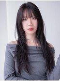 大人かわいい前髪セシルカットココアブラウンフリンジウェーブ