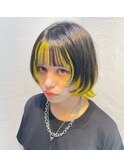 アンブレラ黒髪カラーハイトーン小顔ワンレンボブルフ　池袋