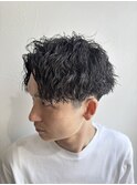 センターパートソフトツイスパツーブロックメンズパーマ