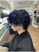 *pikAicHi*メンズ　ブルーデザインカラー×似合わせパーマ