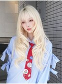 ロング前髪カット顔周りレイヤハイトーン_F1225