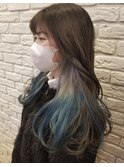 2トーンインナーカラー◎ターコイズブルー×グレー